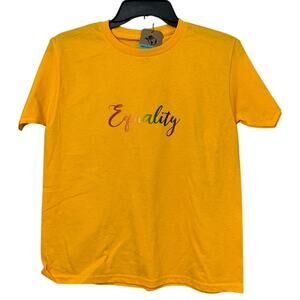 New Hand Printed Youth Medium Gold Yellow Equality Rainbow Pride Tee Shirt